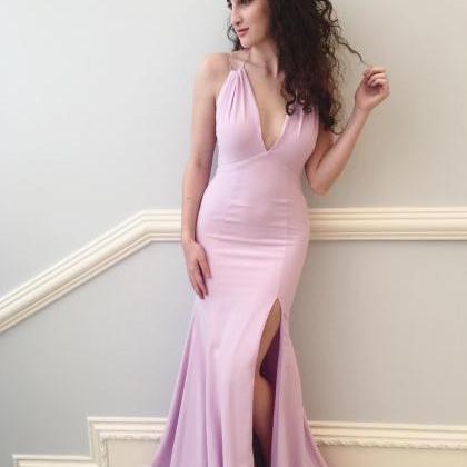 Charming Pink Mermaid Long Prom Dress,sexy Deep..