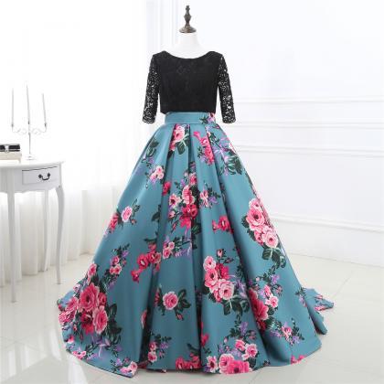 Floral Prom Dresses,long Sleeve Evening Dress,lace Formal Gowns,banquet ...