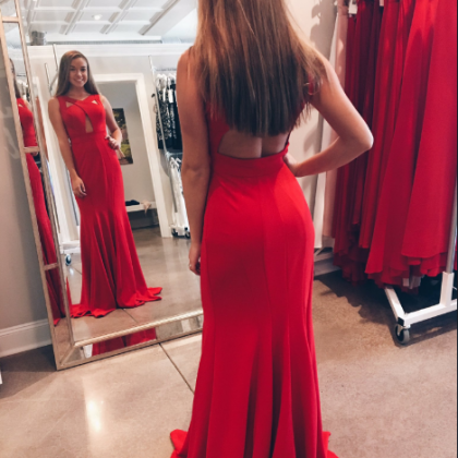 Red Mermaid Prom Dresses,chiffon Prom Dress 2018,..