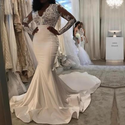 Elegant Long Sleeve Wedding Dress Mermaid 2019..