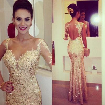 Gold Sequins Prom Dresses,Mermaid Prom Dresses,Formal Women Gowns,Arabic Evening Gowns