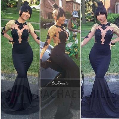 Black African Prom Dresses Mermaid 2018 Long Sleeve Evening Gowns Formal Dress