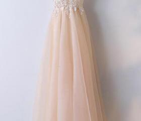 V Neck Peach A Line Chiffon Prom Dress with Sequins LBQ0932 main image 1