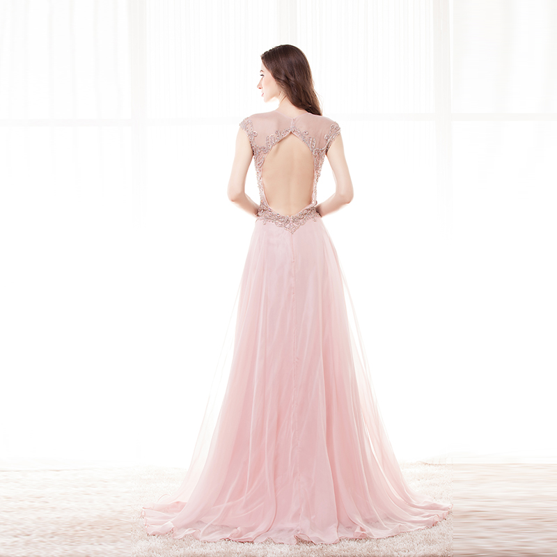 Pretty Sheath V Neckline Long Sleeves Pink Prom Dresses Birthday Outfits Evening Gown SD811 main image 1