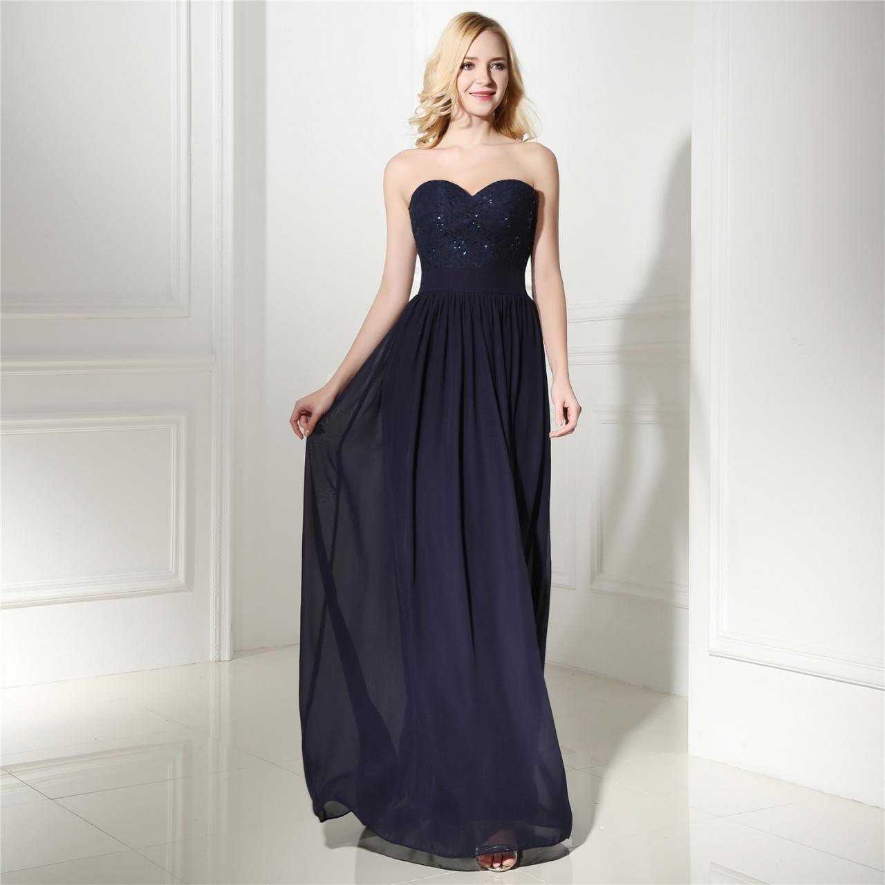 Navy Blue Lace And Beaded Embellished Sweetheart Floor Length A-line Formal Dress, Prom Dress