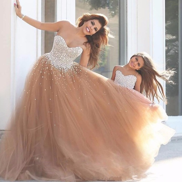 Champagne Beaded Prom Dresses Long 2018 Sweetheart Formal Women Evening Gowns Party Dress