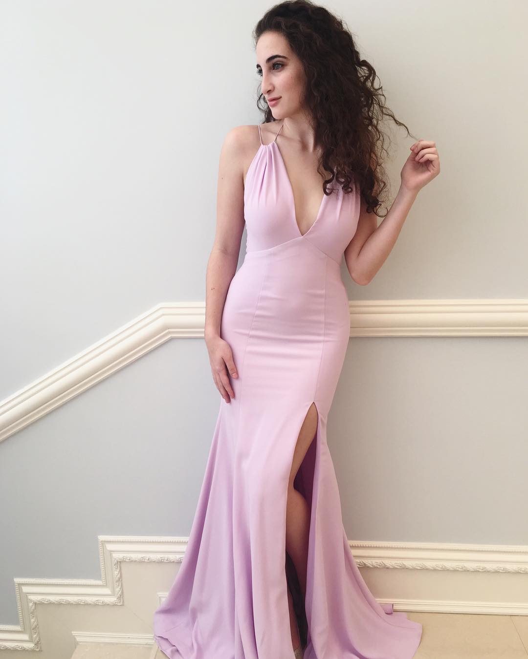 Charming Pink Mermaid Long Prom Dress,sexy Deep V-neck Split Prom Dress For Women,formal Evening/party Gowns 2018