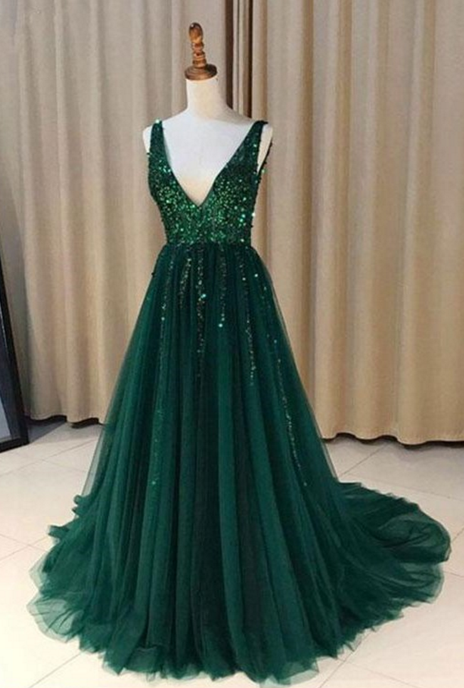 green floor length evening gown