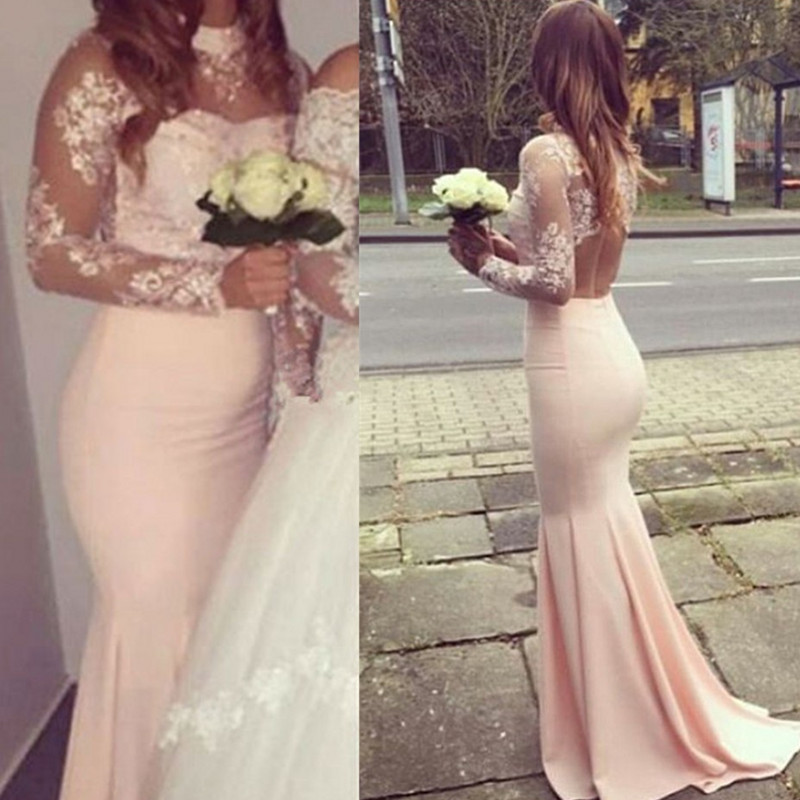 light pink mermaid bridesmaid dresses