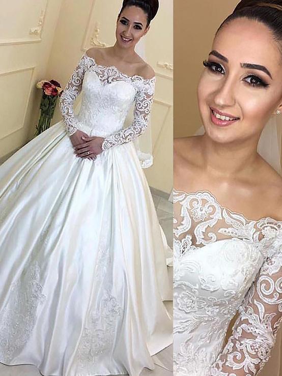 Modest Ball Gown Wedding Dresses Long Sleeve Wedding Dress Lace