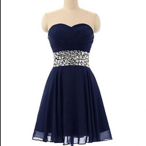 Navy Blue Chiffon Ruched Sweetheart Short A-line Homecoming Dress ...