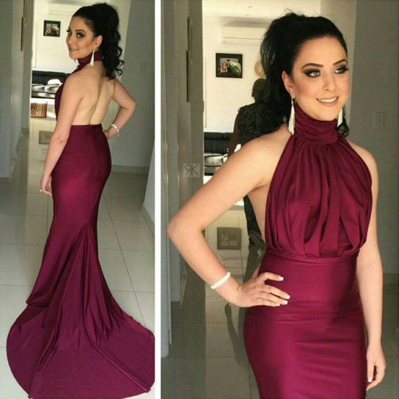 Burgundy Prom Dresses,Mermaid Prom Dress,Backless Evening Gowns,Formal ...