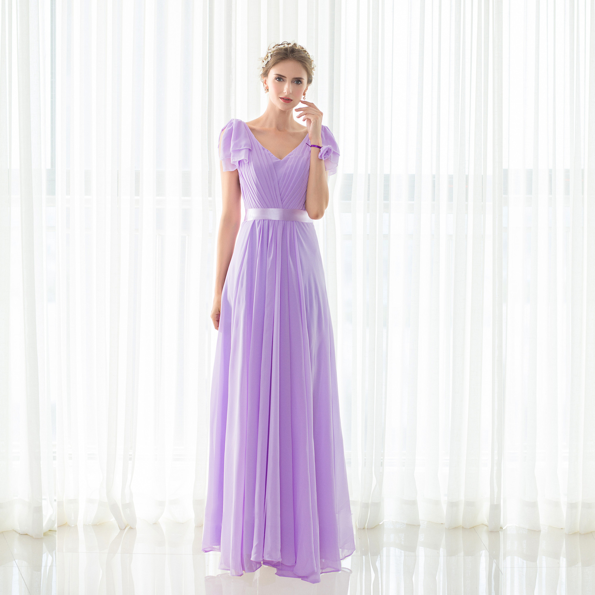 Lavender Bridesmaid Dresses,v Neck Maid Of Honor Dress,wedding Guest — free download