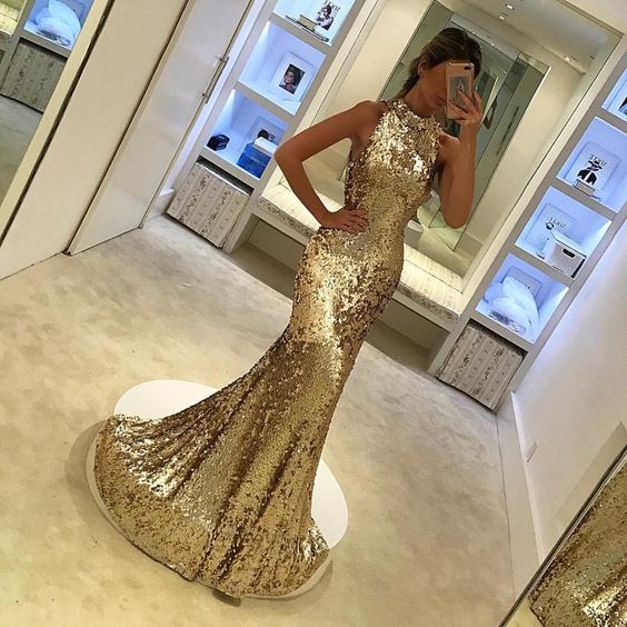 Gold Sequins Prom Dresses Mermaid 2018 Ever Pretty Evening Gowns Formal ...