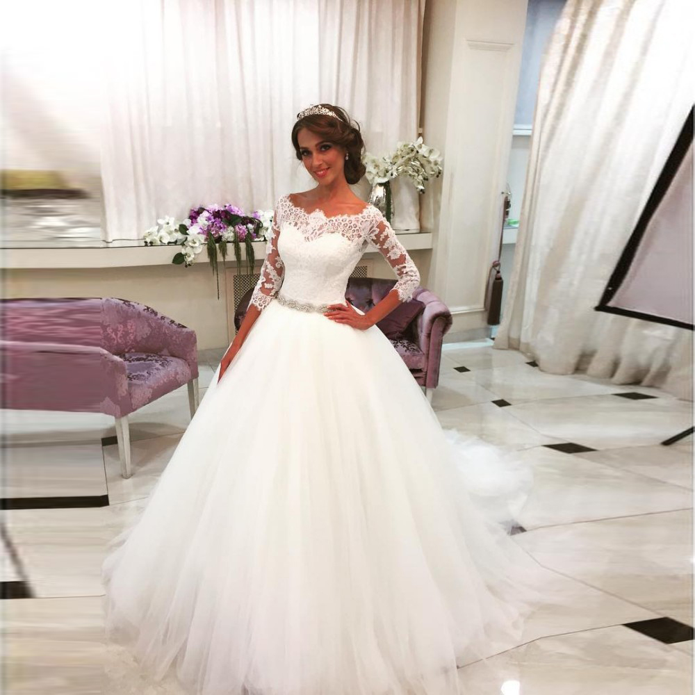 Lace Ball Gown Wedding Drsses,Long Sleeve Wedding Dress,Sheer Bridal ...